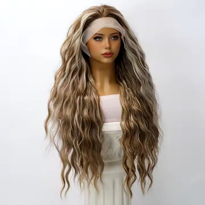 32-Inch Lace Wig - Brown blonde mixed high-gloss lace front T part