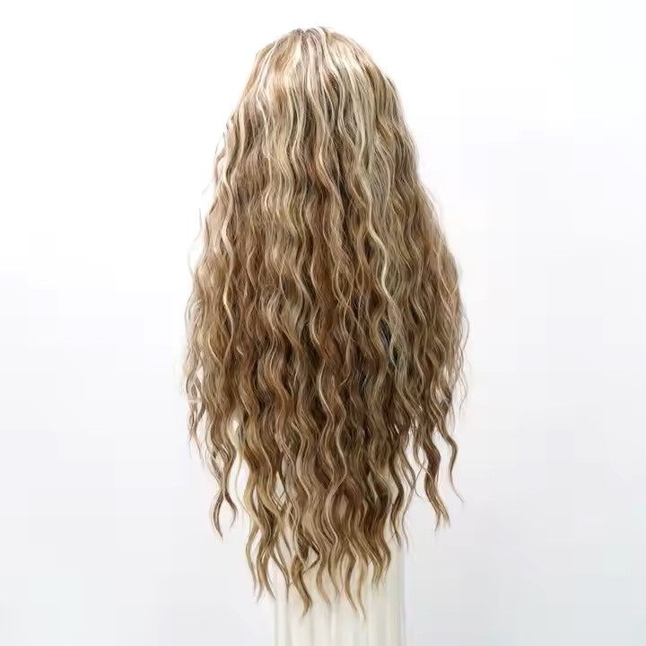 32-Inch Lace Wig - Brown blonde mixed high-gloss lace front T part